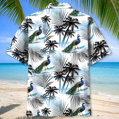 Peacock Surfing Funny Hawaiian Shirt, custom shirt gift for men (view 3)