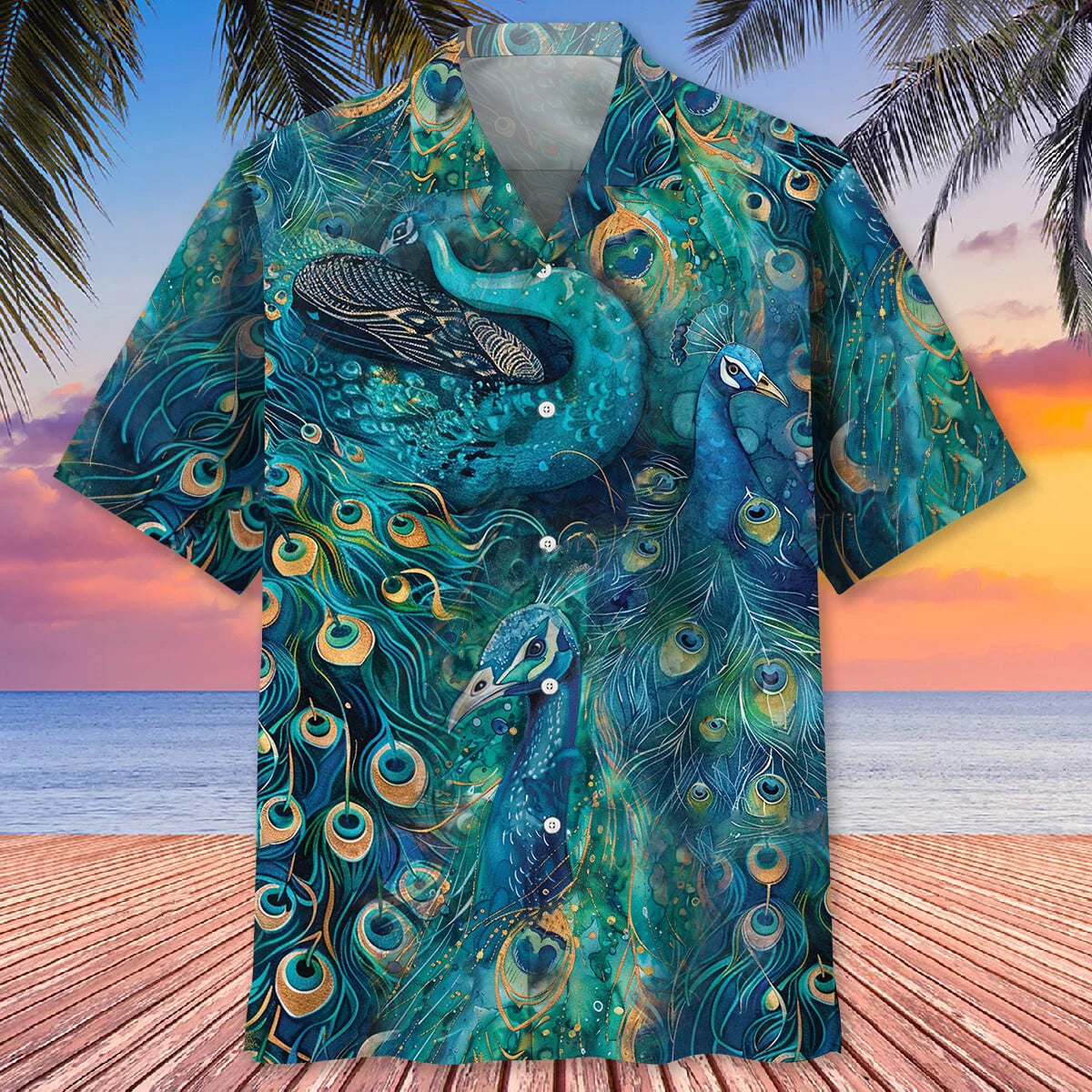 Peacock Teal Hawaiian Shirt, custom shirt gift for men