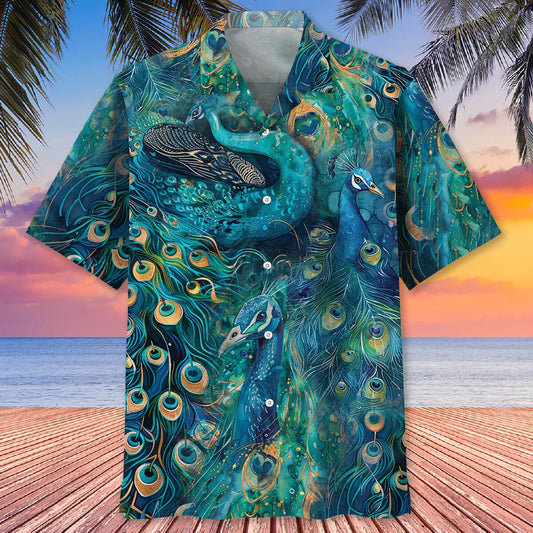 Peacock Teal Hawaiian Shirt, custom shirt gift for men