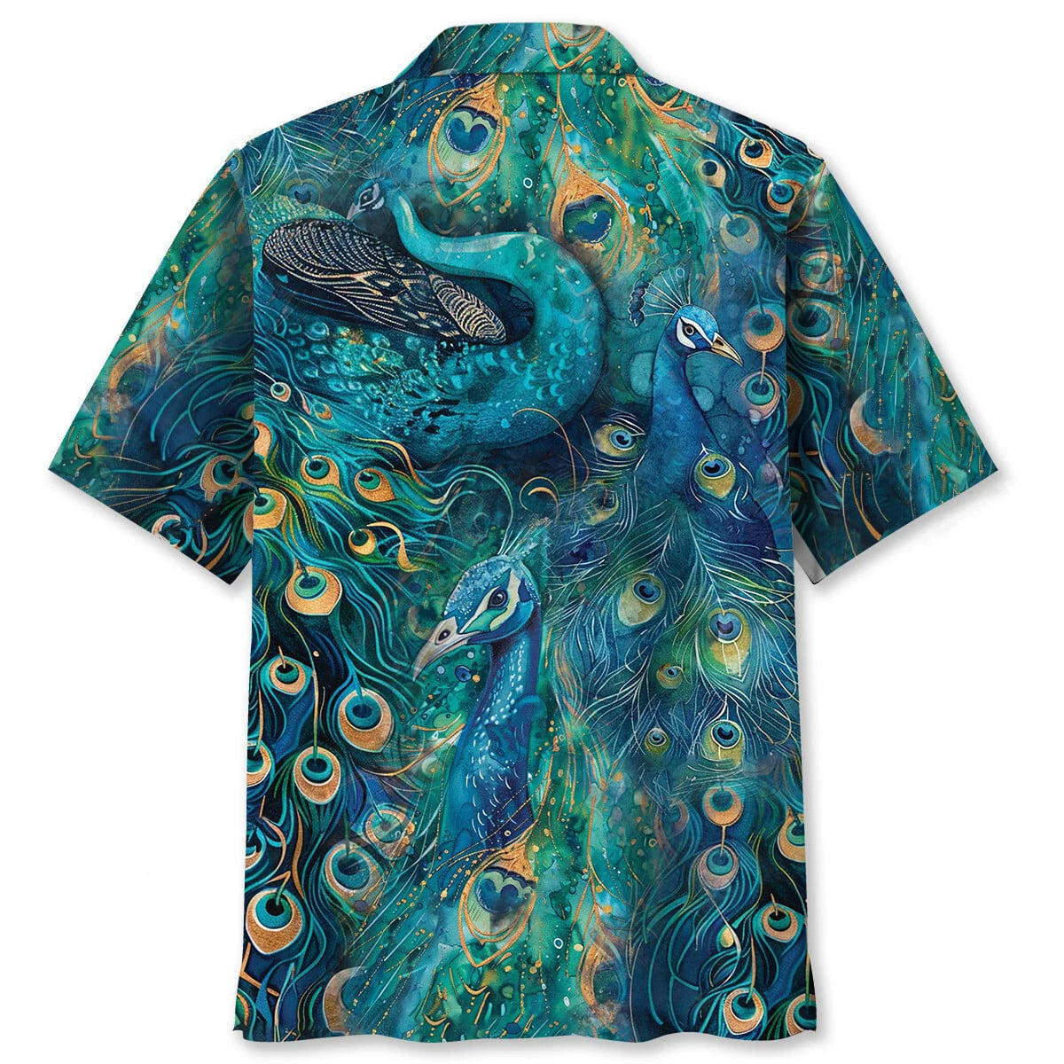 Peacock Teal Hawaiian Shirt, custom shirt gift for men (view 2)