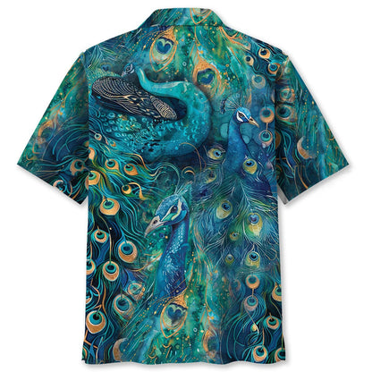Peacock Teal Hawaiian Shirt, custom shirt gift for men (view 2)
