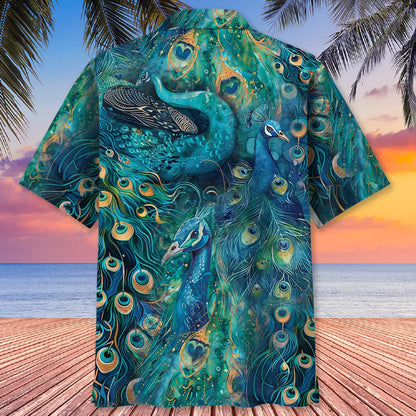 Peacock Teal Hawaiian Shirt, custom shirt gift for men (view 3)