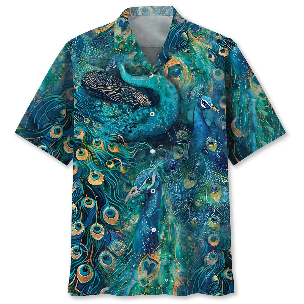 Peacock Teal Hawaiian Shirt, custom shirt gift for men (view 4)