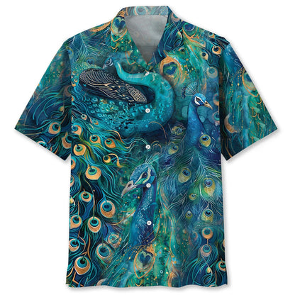 Peacock Teal Hawaiian Shirt, custom shirt gift for men (view 4)