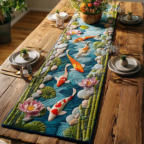 Pebble Koi Stream Quilted Table Runner