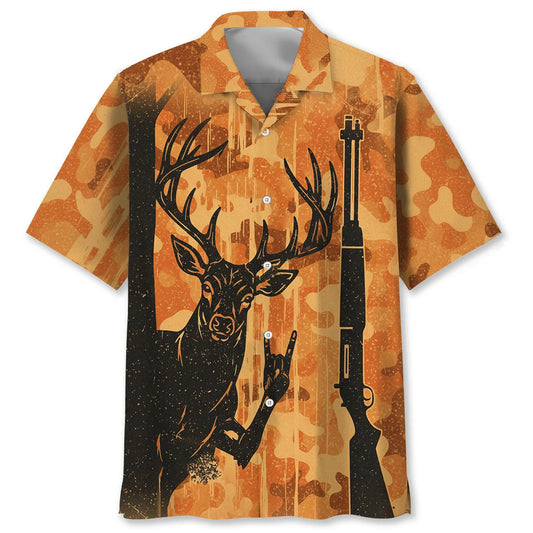 Peek a Boo Deer Camoflage Orange Hawaiian Shirt, custom shirt gift for men