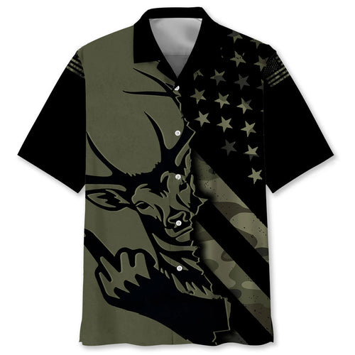 Peek a Boo Flipping Off Deer Camoflage America Hawaiian Shirt, custom shirt gift for men