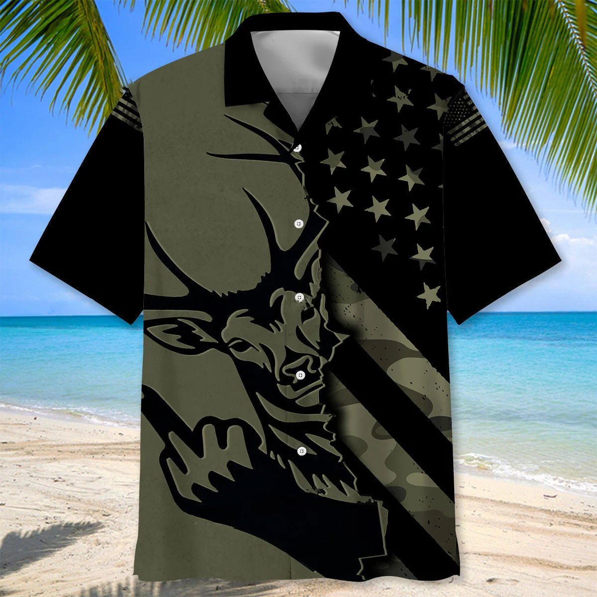 Peek a Boo Flipping Off Deer Camoflage America Hawaiian Shirt, custom shirt gift for men (view 2)