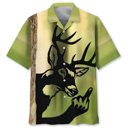 Peek a Boo Flipping Off Deer Hawaiian Shirt, custom shirt gift for men