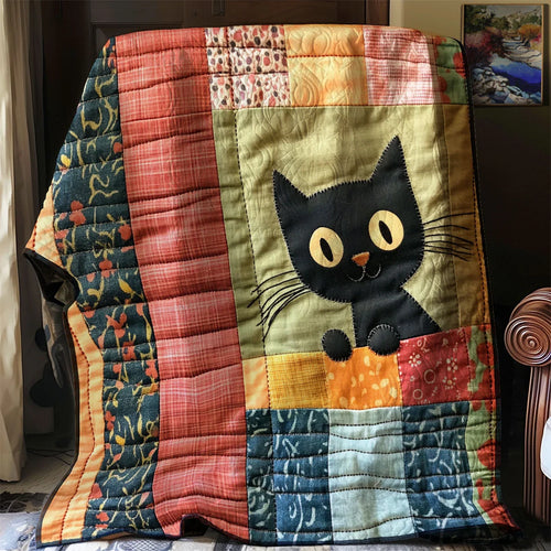 Peeking Black Cat Quilt Blanket