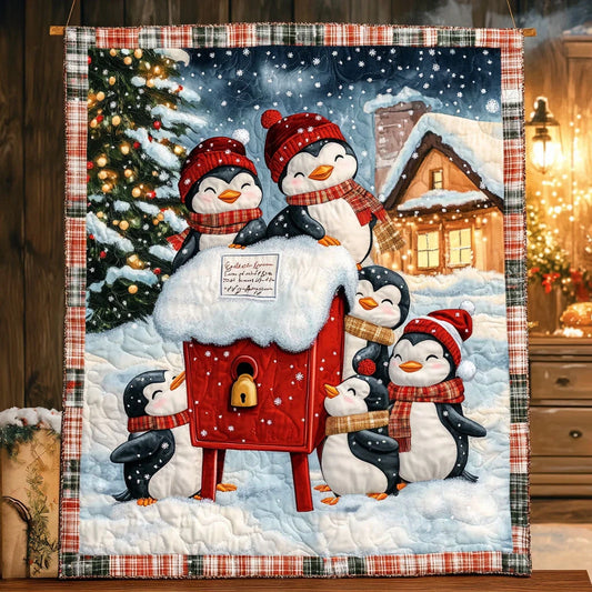 Penguin Christmas Cabin Quilt Blanket
