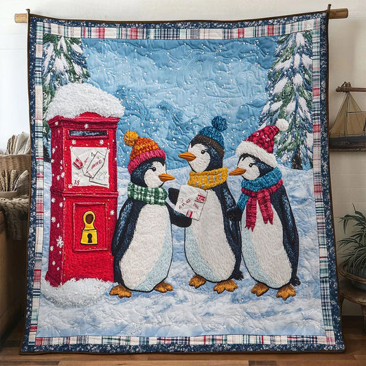 Penguin Christmas Light Quilt Blanket