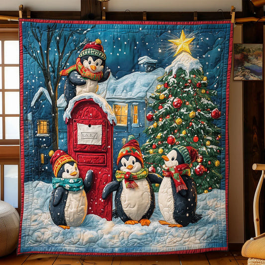 Penguin Christmas Post Office Quilt Blanket