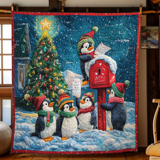 Penguin Christmas Wishes Quilt Blanket