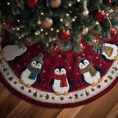 Penguin Glow Christmas Quilted Tree Skirt