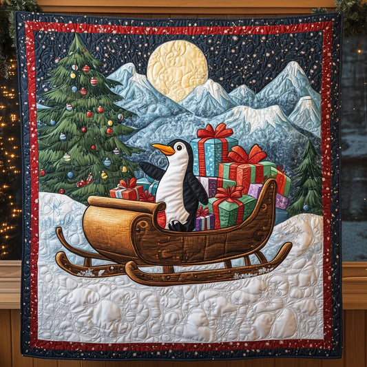 Penguin Santa Sleigh Quilt Blanket