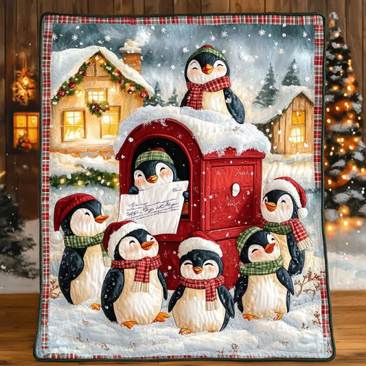 Penguin Snowy Cabin Quilt Blanket