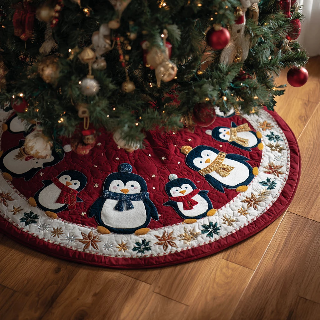 Penguin Whisper Christmas Quilted Tree Skirt