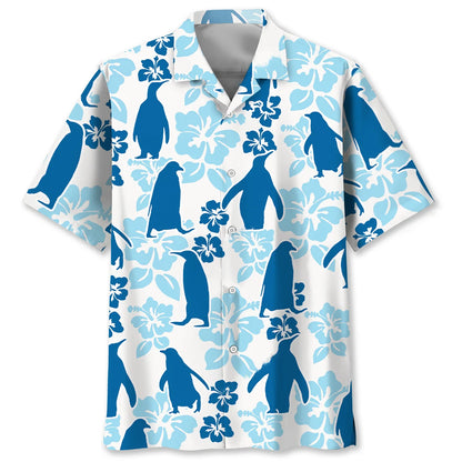 Penguin Hibiscus Hawaiian Shirt, custom shirt gift for men