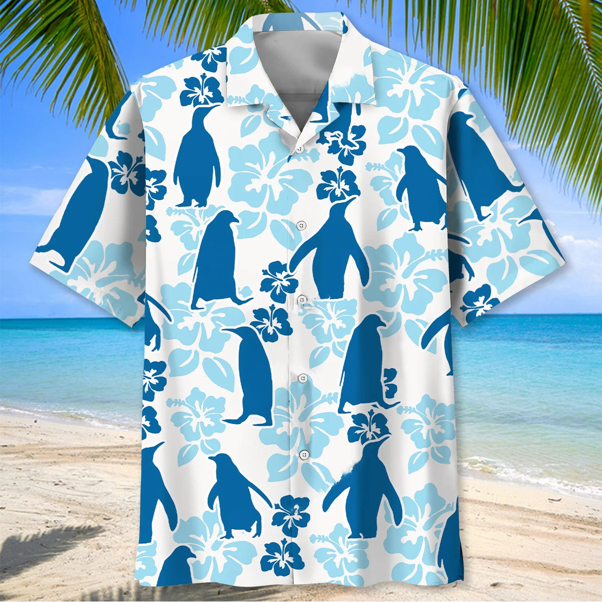 Penguin Hibiscus Hawaiian Shirt, custom shirt gift for men (view 2)