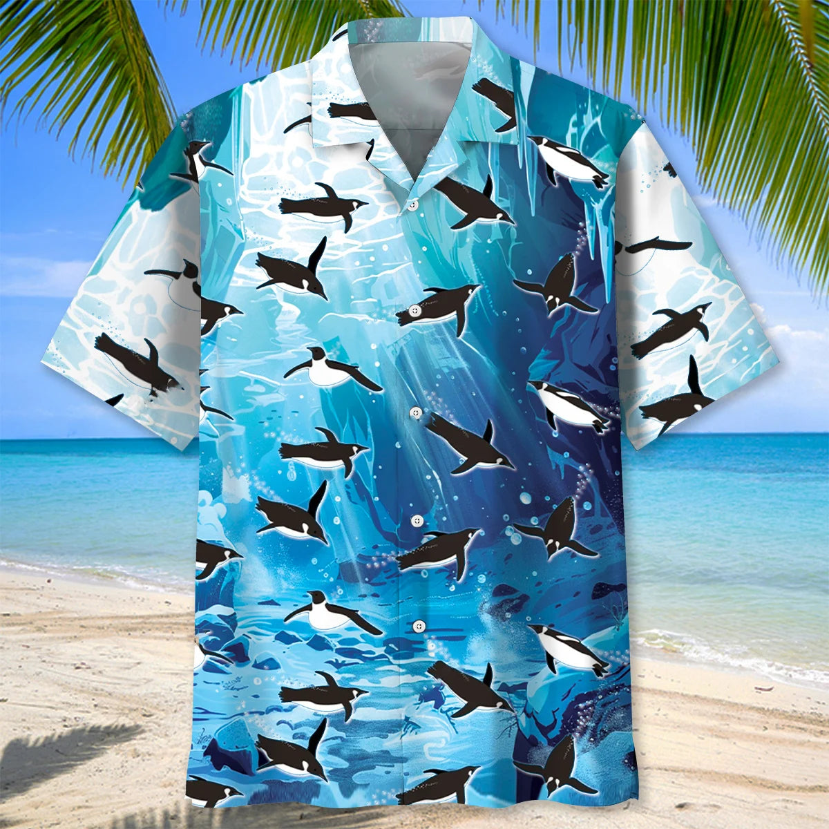 Penguin Ice Under Water Hawaiian Shirt, custom shirt gift for men