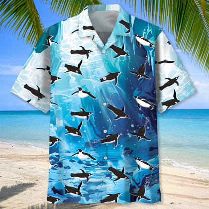 Penguin Ice Under Water Hawaiian Shirt, custom shirt gift for men