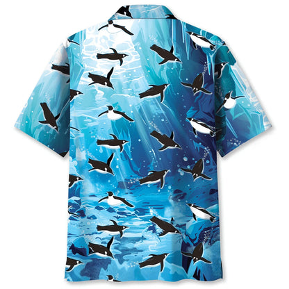 Penguin Ice Under Water Hawaiian Shirt, custom shirt gift for men (view 2)