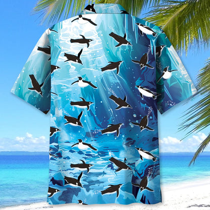 Penguin Ice Under Water Hawaiian Shirt, custom shirt gift for men (view 3)