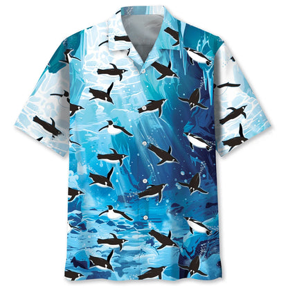 Penguin Ice Under Water Hawaiian Shirt, custom shirt gift for men (view 4)