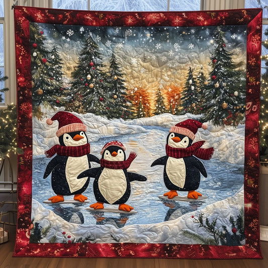 Penguins Ice Skating Quilt Blanket