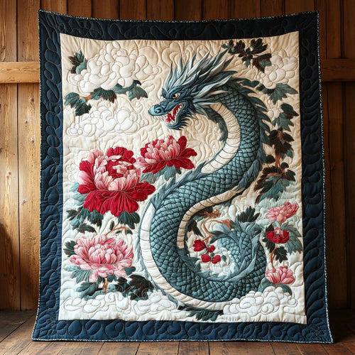 Peony Blossom Dragon Quilt Blanket