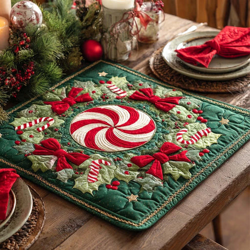 Peppermint Wreath Magic Quilted Table Topper