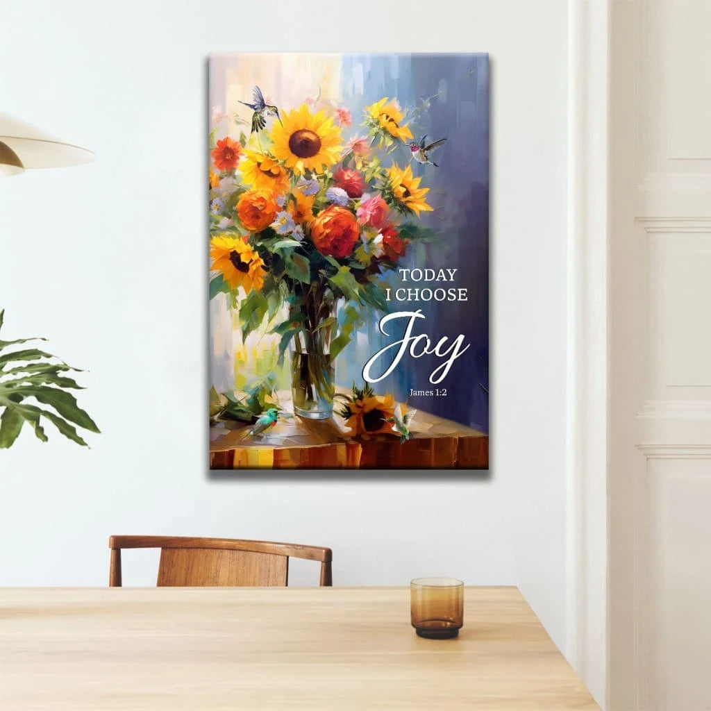 today i choose joy art hummingbird sunflower christian wall art canvas (Landscape) (view 5)