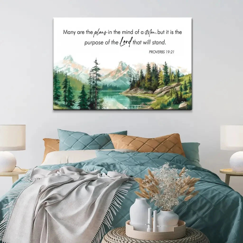 many are the plans proverbs 19 21 bible verse wall art canvas (Landscape) (view 8)