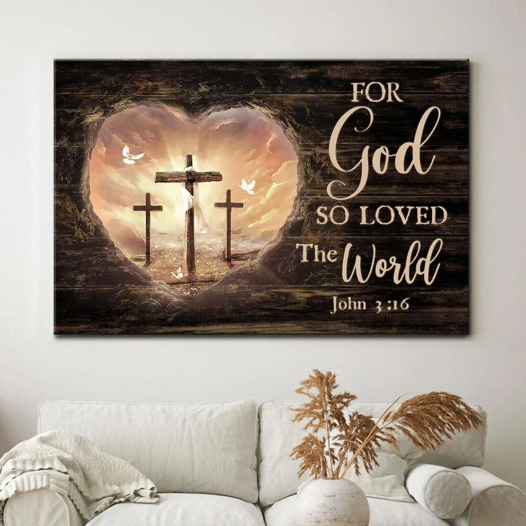 for god so loved the world bible verse john 3 16 christian wall art canvas (Landscape) (view 2)