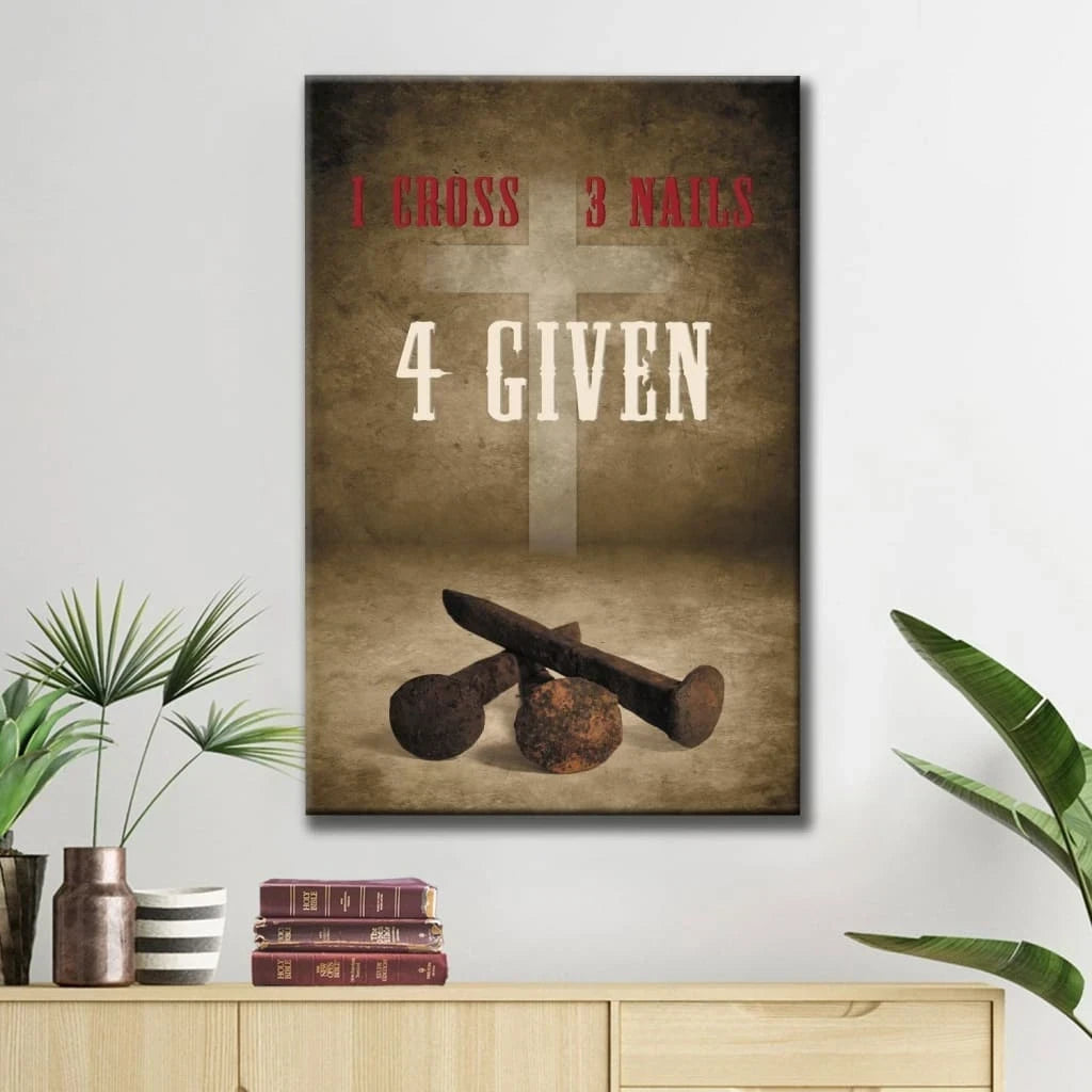 easter christian gifts rustic 1 cross 3 nails 4given wall art canvas print (Landscape) (view 4)
