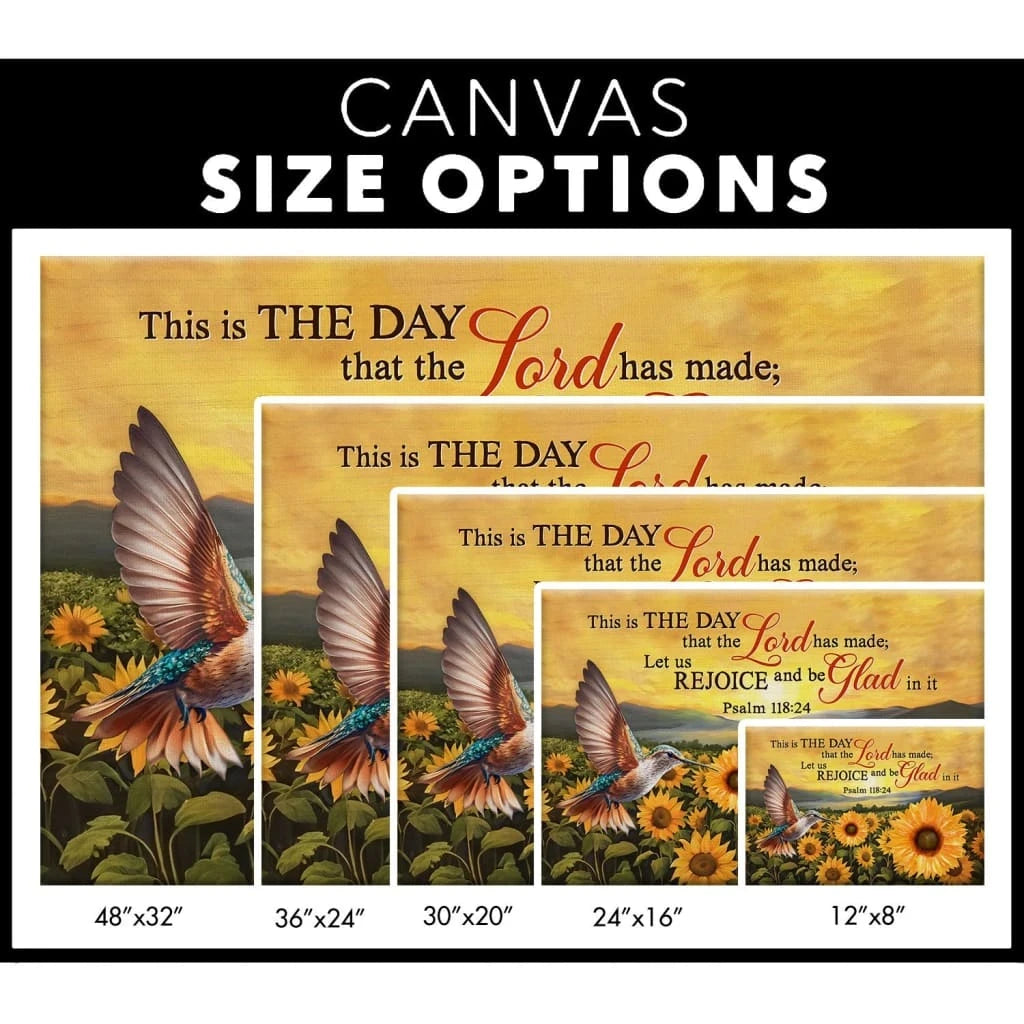 psalm 118 24 this is the day that the lord has made hummingbird sunflower wall art canvas (Landscape) (view 2)