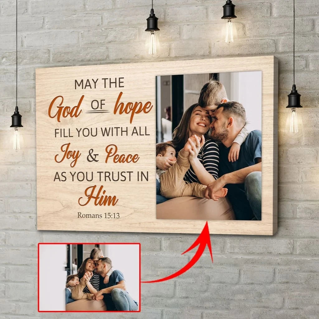 personalized may the god of hope fill you christian wall art canvas with custom photo (Landscape) (view 3)