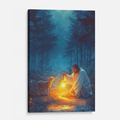 jesus rescues lamb at night wall art canvas (Landscape) (view 10)