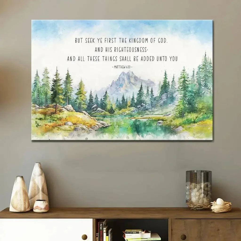 seek first the kingdom of god matthew 6 33 kjv wall art canvas (Landscape) (view 7)