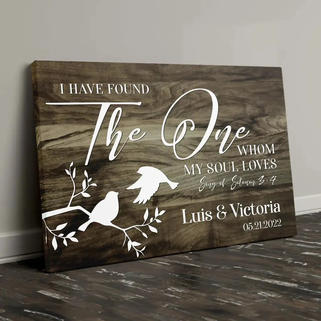 personalized i have found the one whom my soul loves wall art canvas with name and date (Landscape) (view 4)