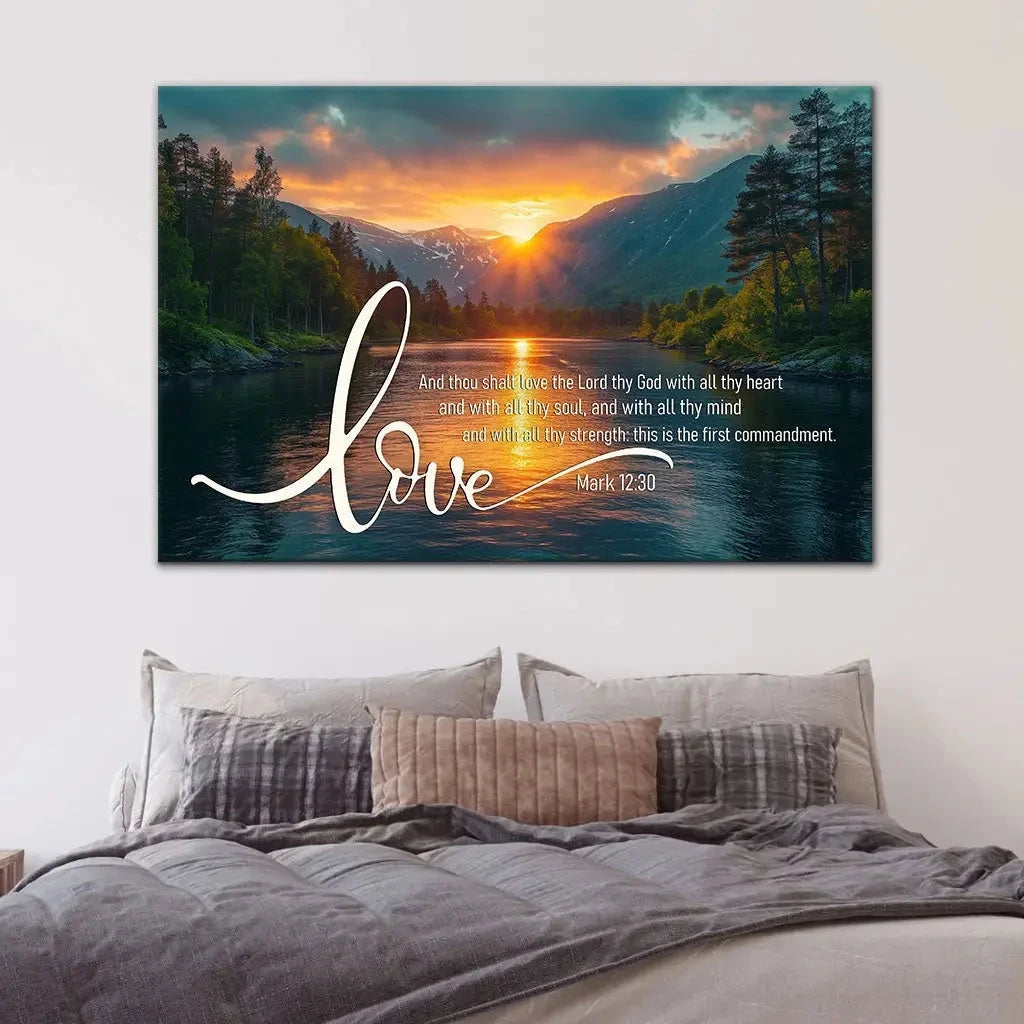 mark 12 30 love the lord your god with all your heart wall art canvas (Landscape) (view 12)