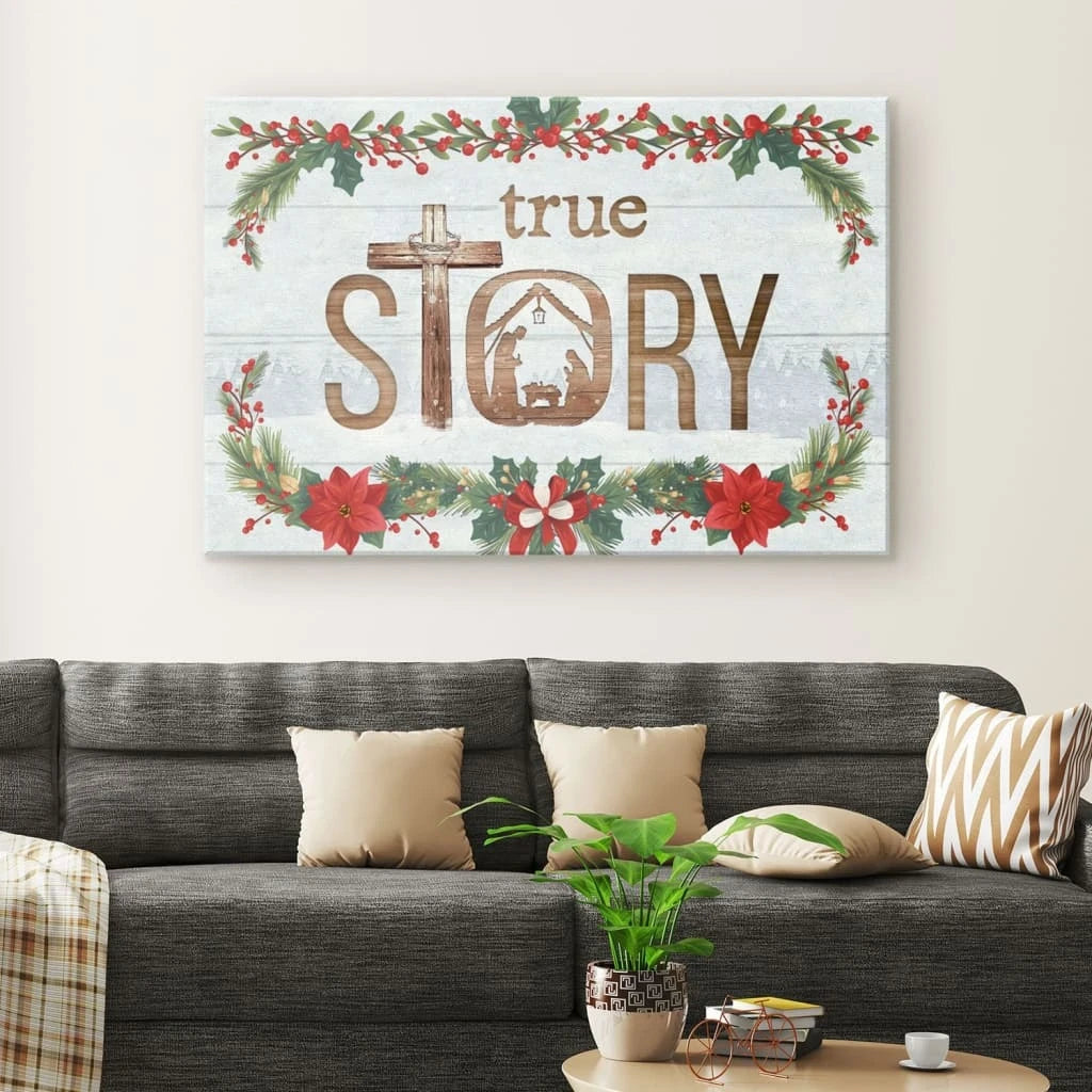 true story jesus born in a manger christmas wall art canvas (Landscape) (view 4)