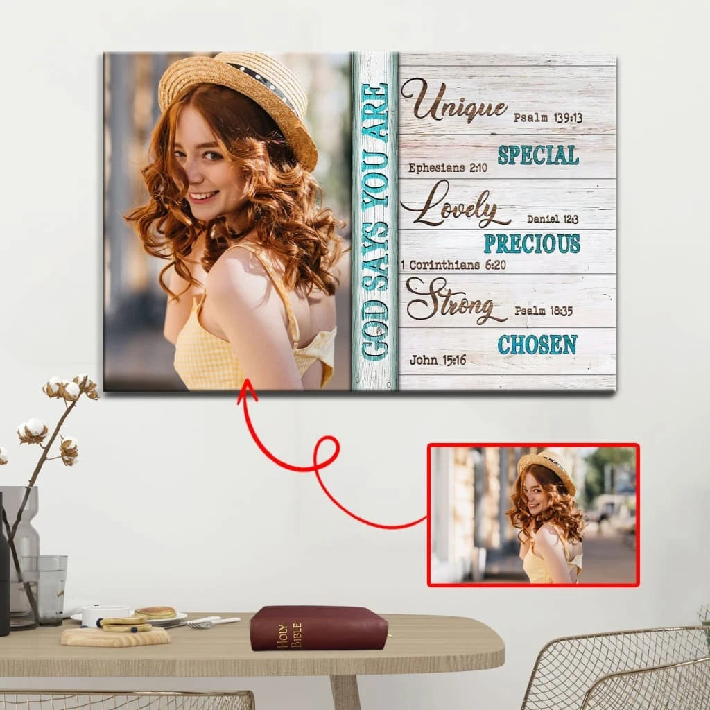personalized god says you are christian wall art canvas with custom photo (Landscape) (view 6)