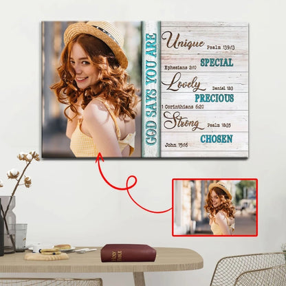 personalized god says you are christian wall art canvas with custom photo (Landscape) (view 6)