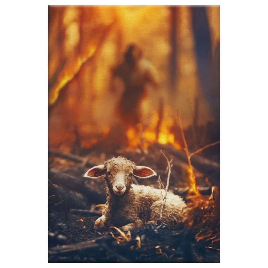 jesus rescues the lamb from the fire christian wall art canvas (view 5)