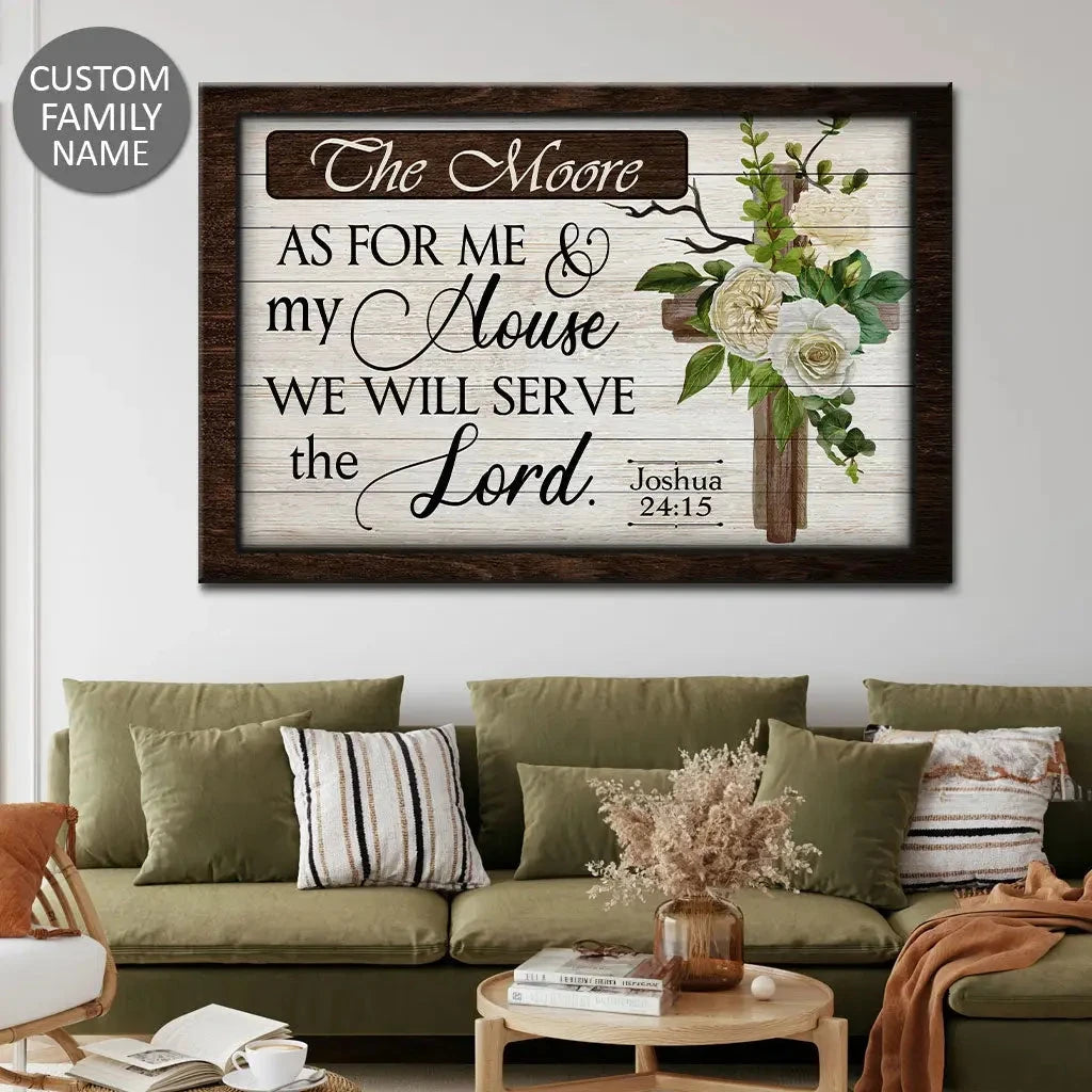 personalized as for me and my house we will serve the lord wall art canvas with custom family name (Landscape) (view 2)