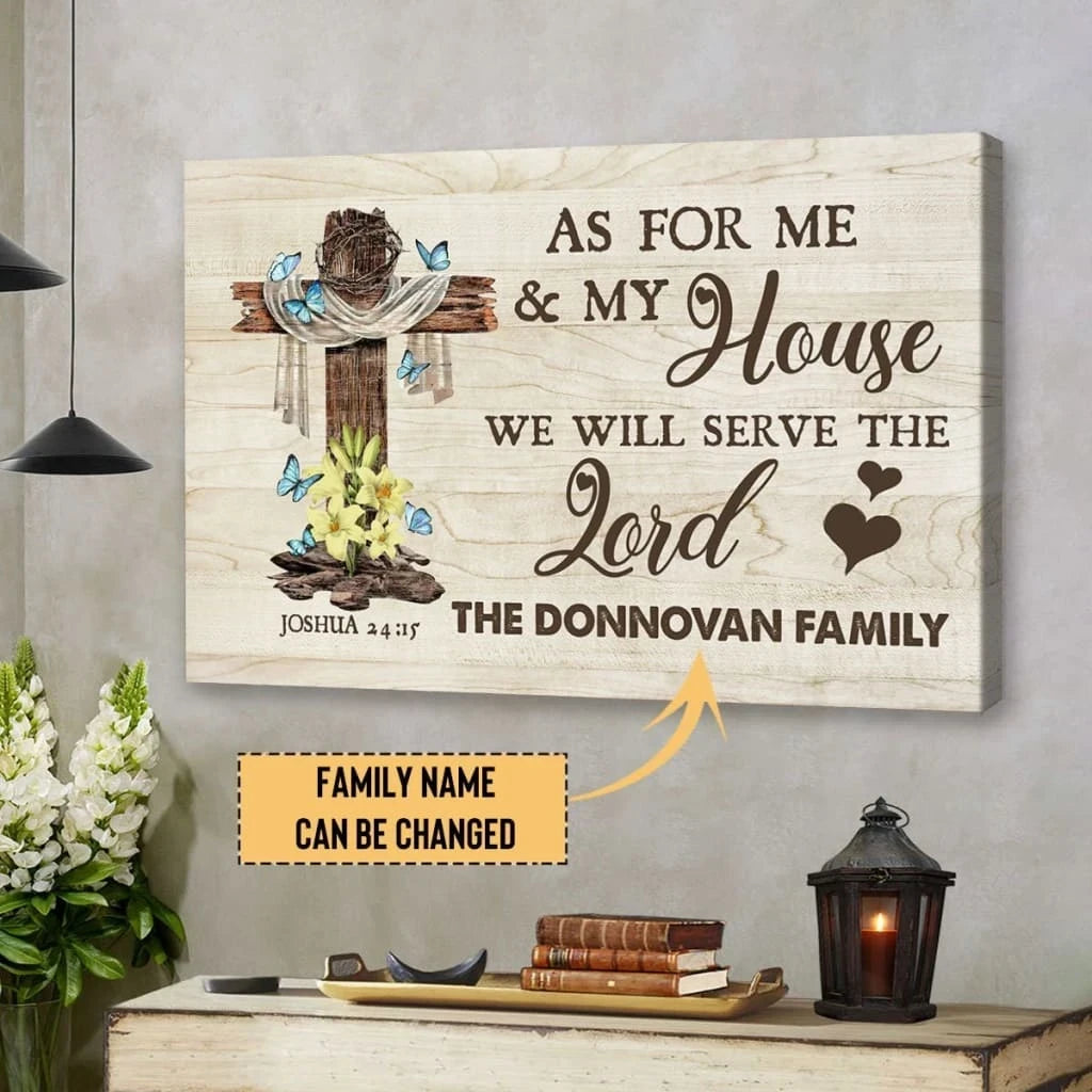 custom family name joshua 24 15 as for me and my house personalized wall art canvas (Landscape) (view 5)
