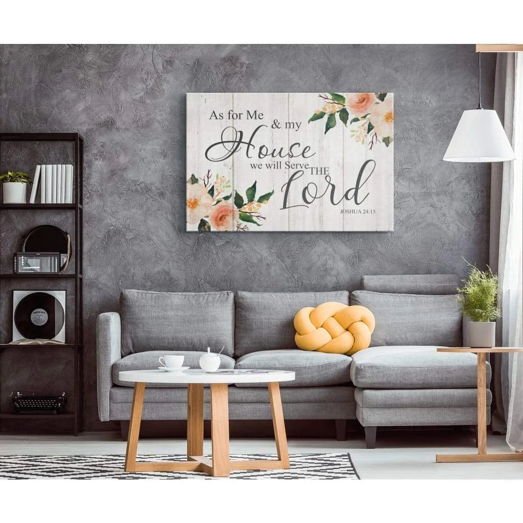 floral joshua 24 15 as for me and my house bible verse wall art canvas (Landscape) (view 4)