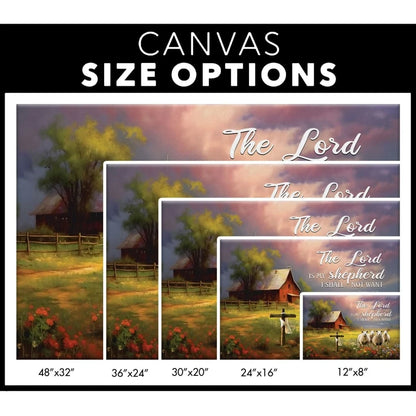 the lord is my shepherd red barn and sheep psalm 23 1 wall art canvas (Landscape) (view 3)